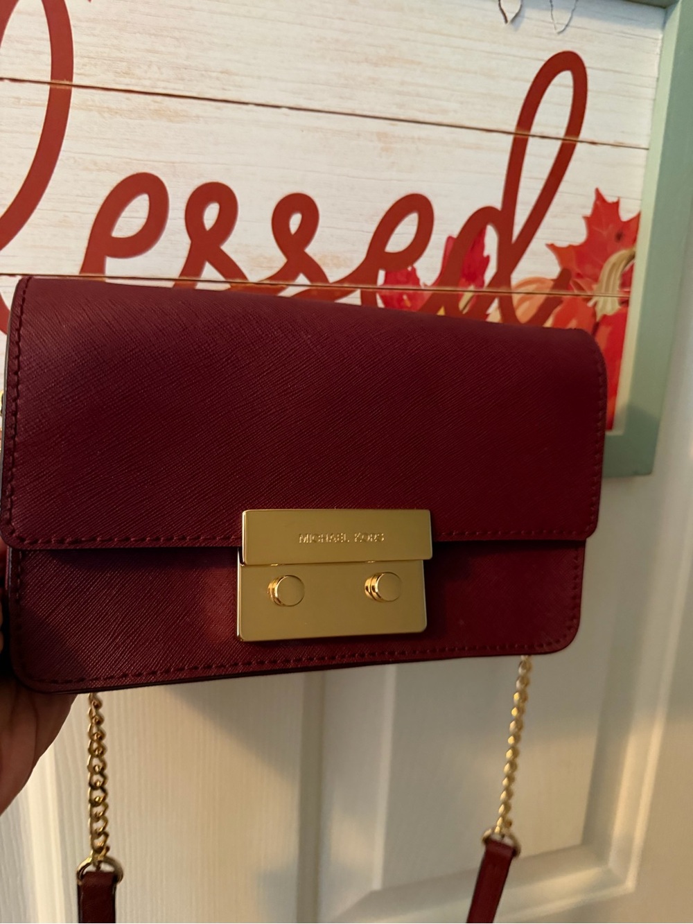 Michael Kors Burgundy Crossbody with Gold Push-Lock